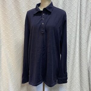 Ralph Lauren size XL Navy Gray Striped 1/4 Button Down soft stretch casual comfy